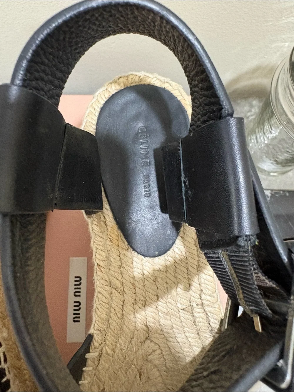 Celine Black Leather Jute-Wrapped Platform Sandals, Great Condition! 8.5 (39)